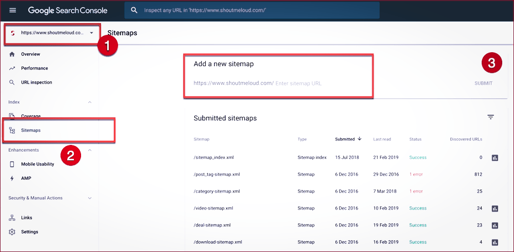 Site map submission to google search console