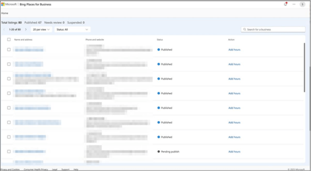 Screenshot posted by local SEOs of new dashboard for Bing Places for Business